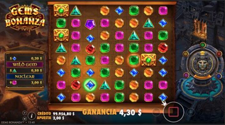 Gems Bonanza slot juego base con símbolo Wild